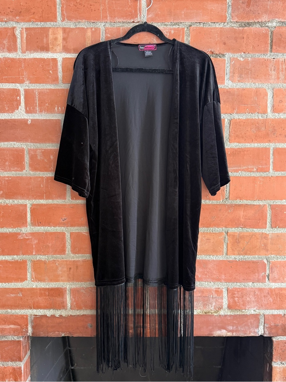 Vintage Black Velvet Fringe Kimono Cardigan 1990’s